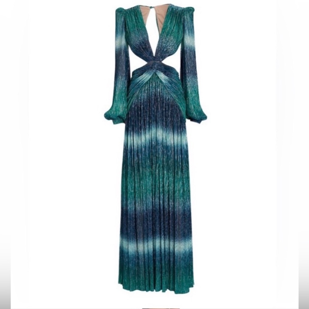 PatBo Ombré Plisse’ Cut-Out Maxi Elegant Evening Gown